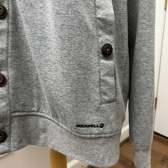 Merrell Gray Button Hoodie with Patch Elbows Sz L - Picture 4 of 15